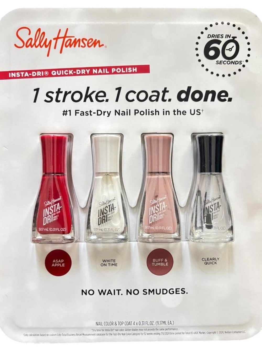 Sally Hansen Insta-Dri 4-Piece Mini Nail Polish Set - Red, White, Nude, Clear